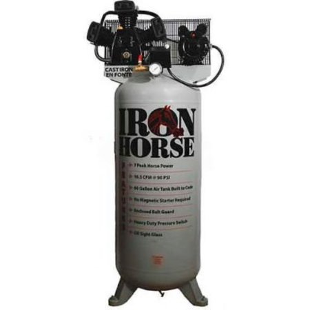 WOOD INDUSTRIES Iron Horse, 5 HP, Single-Stage Comp, 80  Gal, Vertical, 150 PSI, 16 CFM, 1-Phase 208-230V IHD7180V1